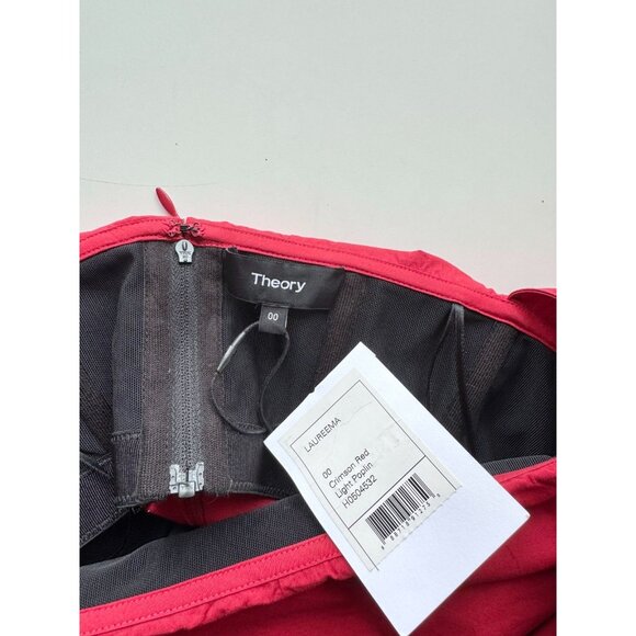 NWT THEORY Laureema Crimson Red Cotton Light Poplin Off Shoulder Blouse, Size 00 - Picture 15 of 16